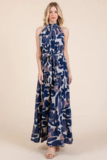 Lime 'N' Chili Abstract Halter Neck Tie-Waist Tiered Maxi Dress
