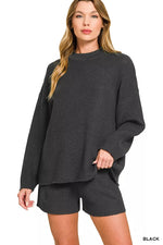 Zenana Round Neck Knit Top and Shorts Sweater Set