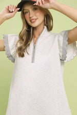 Umgee Zip-Neck Flutter Sleeve Dress