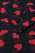 Valentines Heart Printed Sheer Mesh Long Sleeve Top