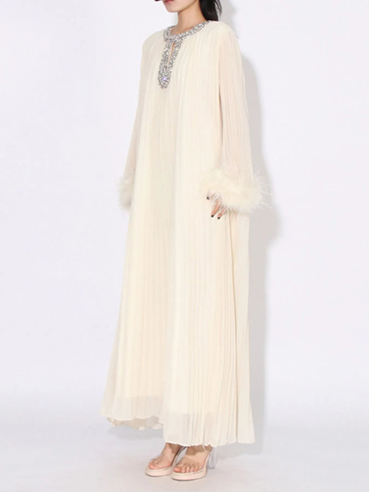 Rhinestone Long Sleeve Maxi Dress