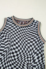 Checkered Round Neck Sleeveless Midi Dress