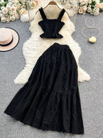 Smocked Crop Top and Hollow-Out Skirt Set