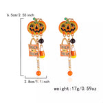 Halloween Rhinestone Pumpkin Drop Earrings