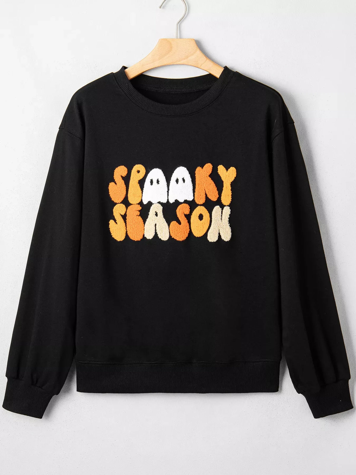 Embroidered Spooky Season Long Sleeve Round Neck Sweatshirt