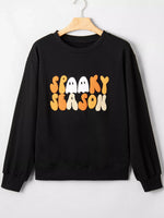 Embroidered Spooky Season Long Sleeve Round Neck Sweatshirt