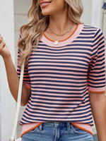 Striped Casual T-Shirt with Contrast Trim