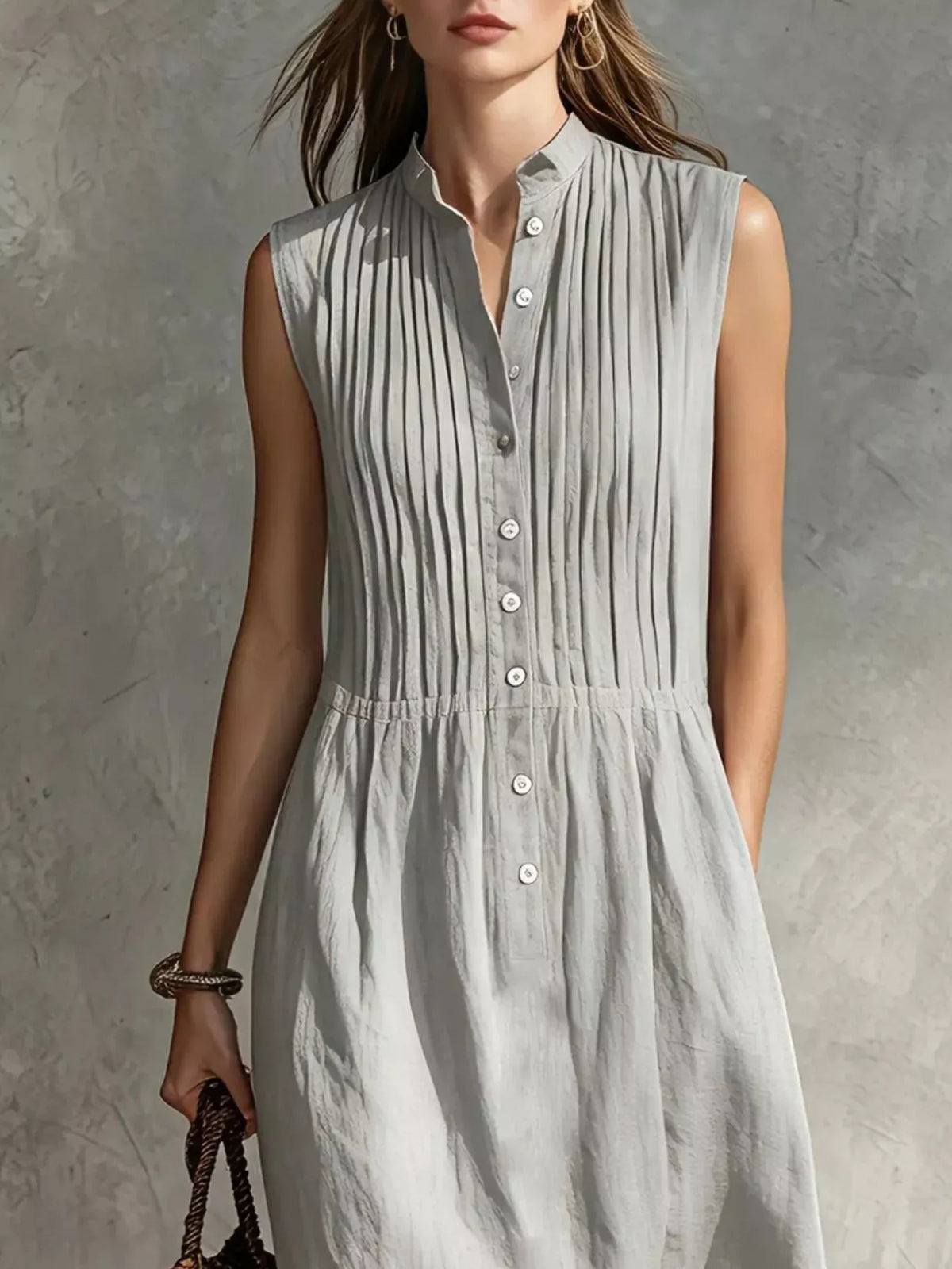 Full Size Sleeveless Button Front Midi Dress Plus Size