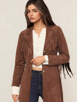 Fringe Lapel Collar Long Sleeve Coat