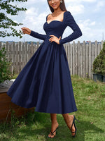 Sweetheart Neckline Long Sleeve A-Line Midi Dress