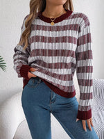 Striped Round Neck Long Sleeve Sweater