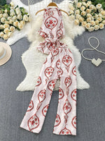 Printed Sleeveless Top and Wide Leg Pants Set