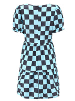 Checkered Short Sleeve Tiered Mini Dress