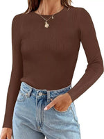 Ribbed Knit Slim Fit Long Sleeve T-Shirt