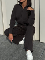 Zip Up Outerwear and Wide Leg Pants Set