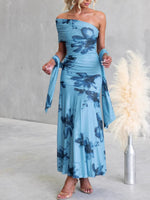 Floral Print One-Shoulder Ruched Maxi Dress