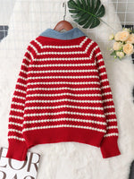 Contrast Striped Sweater with Denim Collar