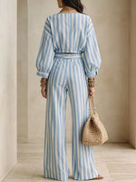 Striped Long Sleeve Top and Pants Two-Piece Set