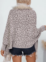 Fringe Leopard Open Front Long Sleeve Poncho