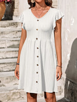 V-Neck Ruffled Cap Sleeve Dress