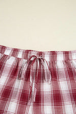 Plaid Long Sleeve Shirt and Drawstring Shorts Lounge Set