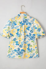 Printed Puff Sleeve Button Down Summer Shirt