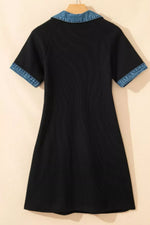 Casual Denim Trim Button-Down Mini Dress