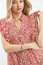 Umgee Leaf Print Tiered Midi Dress with Ruffle Detail