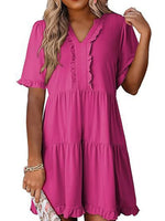 Tiered Notched Short Sleeve Mini Dress