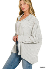 Zenana Woven Stripe Button Down Shirt