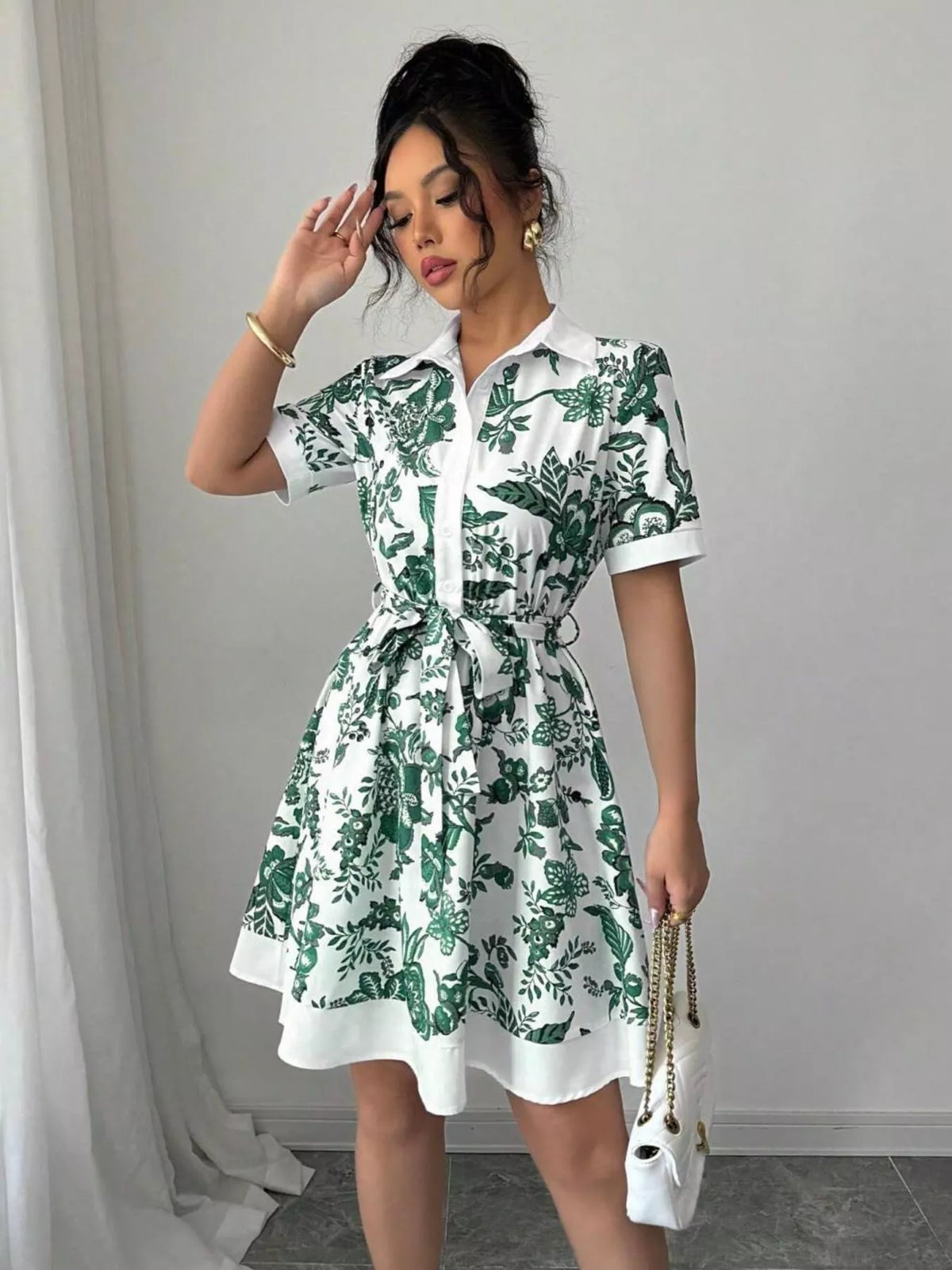 Floral Print Button-Front Shirt Dress