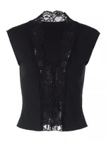 Lace Trim Button Front Vest