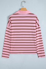 Stripe Striped Long Sleeve Collar Shift Top