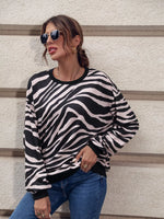 Zebra Print Round Neck Casual Sweatshirt