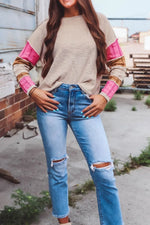 Color Block Round Neck Long SleeveSweater