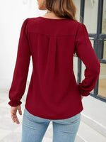 Notched Ruffle Cuff Blouse