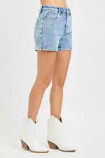 RISEN High Rise Denim Shorts with Embroidered Detail