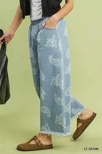 Umgee Denim Paisley Wide-Leg Pants