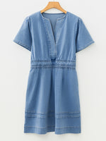 Notched Short Sleeve Denim Dress