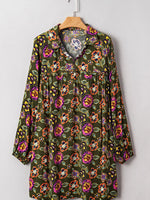 Floral Print Split Neck Bubble Sleeve Shift Mini Dress