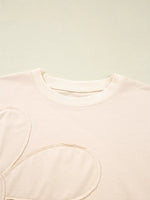 Raw Edge Flower Patch Drop Shoulder Casual Top