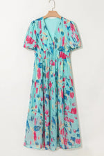 Abstract Print Short Puff Sleeve Tiered Maxi Dress