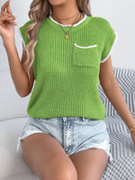 Contrast Trim Round Neck Cap Sleeve Sweater