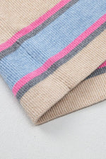 Striped Color Block Johnny Collar Sweater
