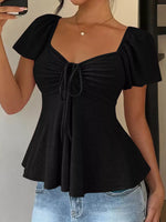 Sweetheart Neck Flutter Sleeve Top