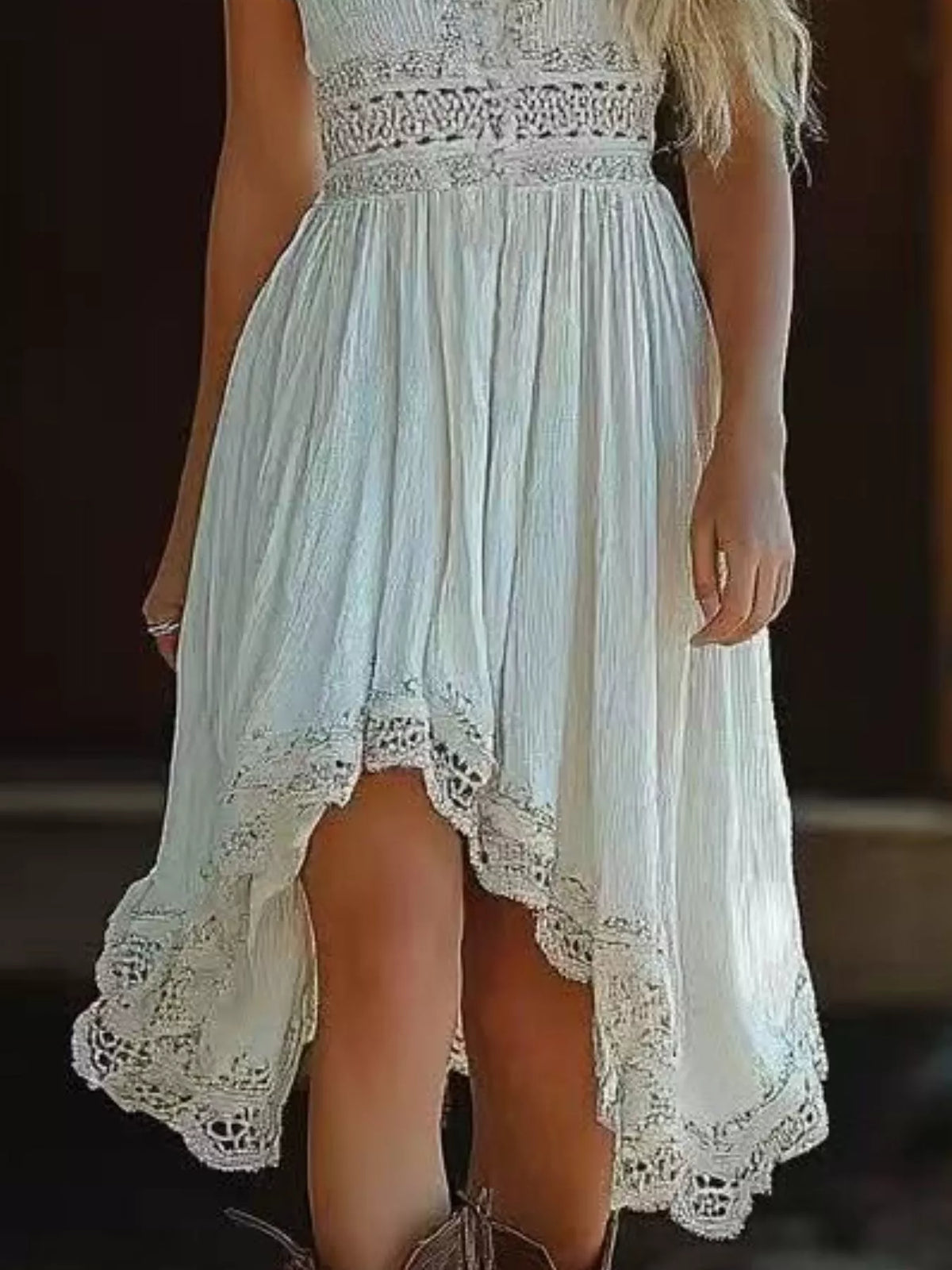 Asymmetrical Hem Lace V-Neck Cami Dress
