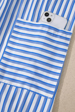 Stripe Drawstring Elastic Waist Patch Pocket Wide Leg Ankle-length Pants
