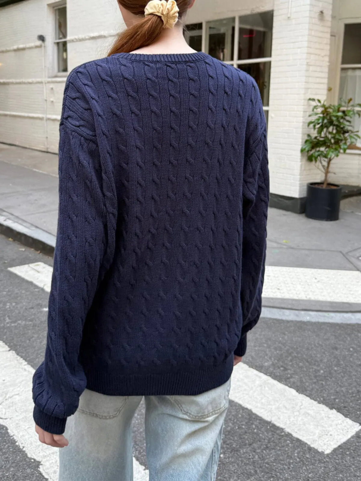 Cable-Knit Round Neck Pullover Sweater