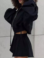 Zip Up Long Sleeve Outerwear and Shorts Set