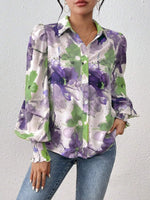 Printed Button Up Lantern Sleeve Shirt